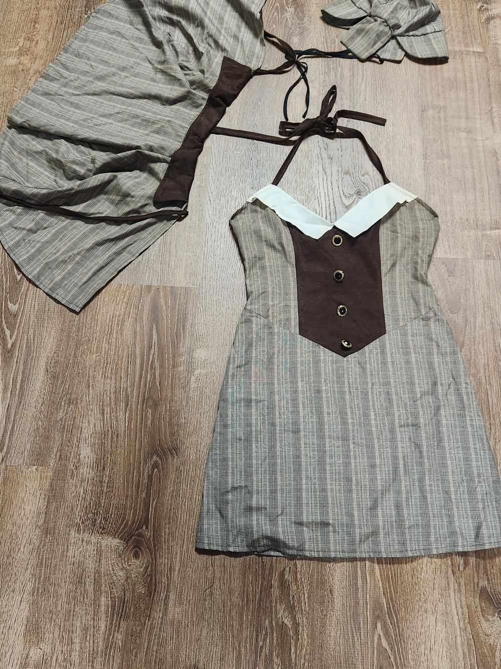 Forplay Female SHERLOCK HOLMES  Brown and Cream Button-Front Dress COSTUME